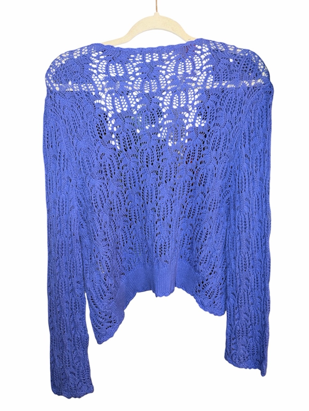 Blue/Purple 100% Cotton Crochet Knit Cardigan Sweater, Size Medium - Picture 2 of 4